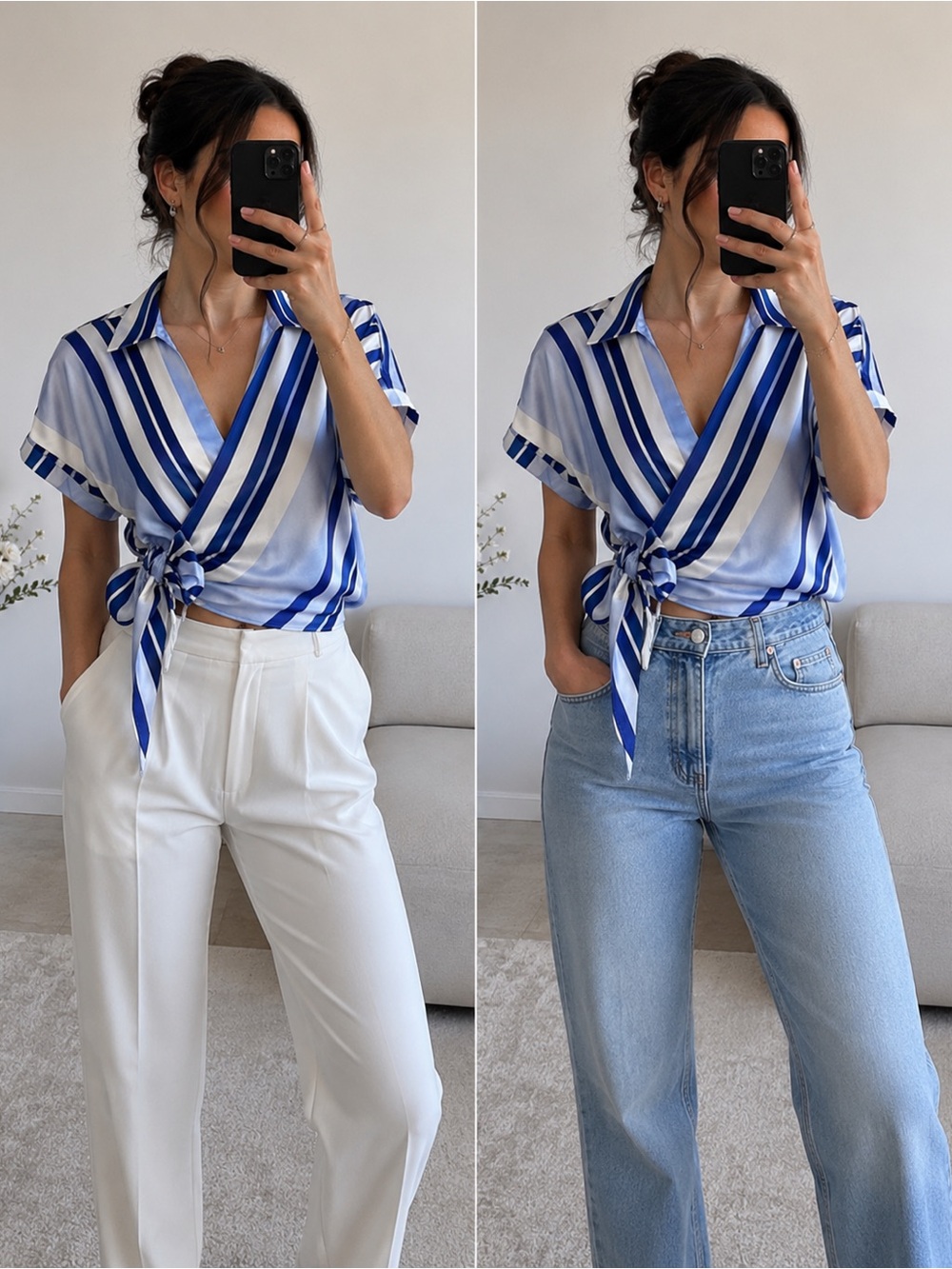 Zara Blue and White Striped Wrap Blouse , so stylish 😍